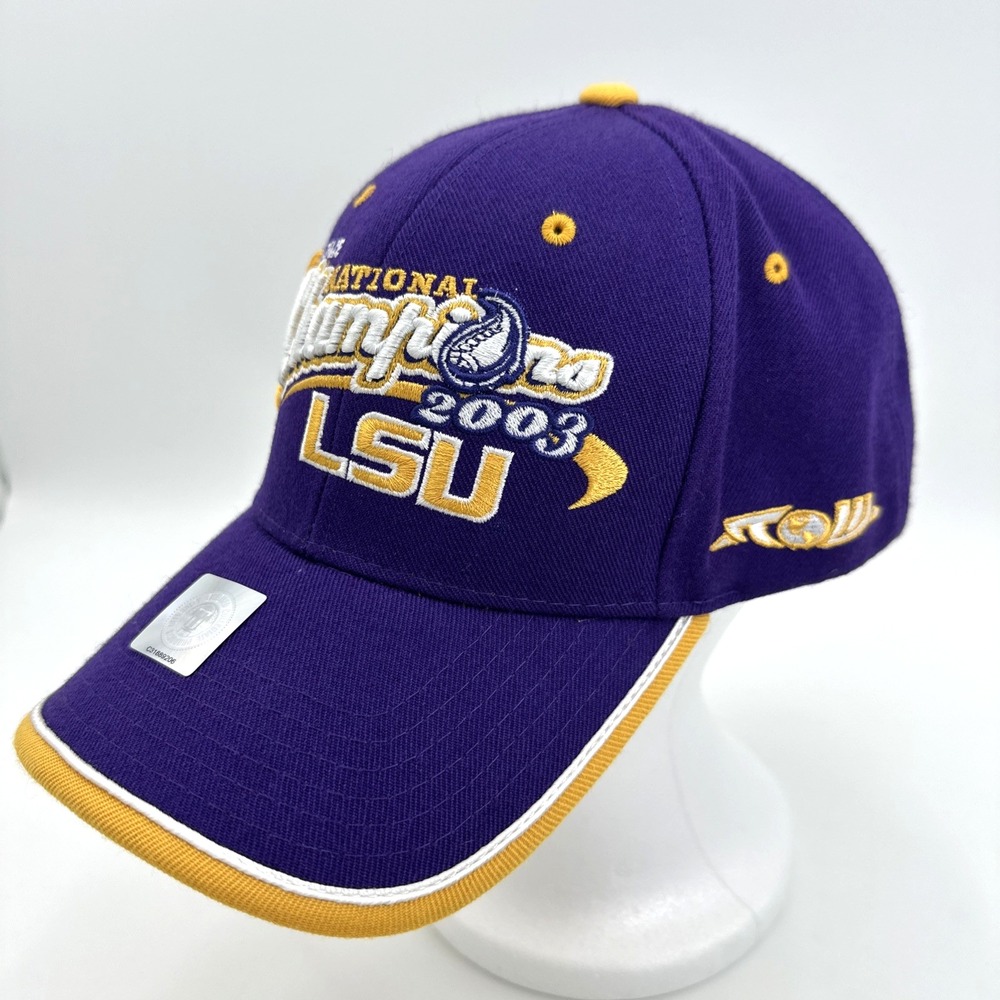 LSU Hat Mens OS Purple Gold NCAA Football 2003 National Champions Top World NEW